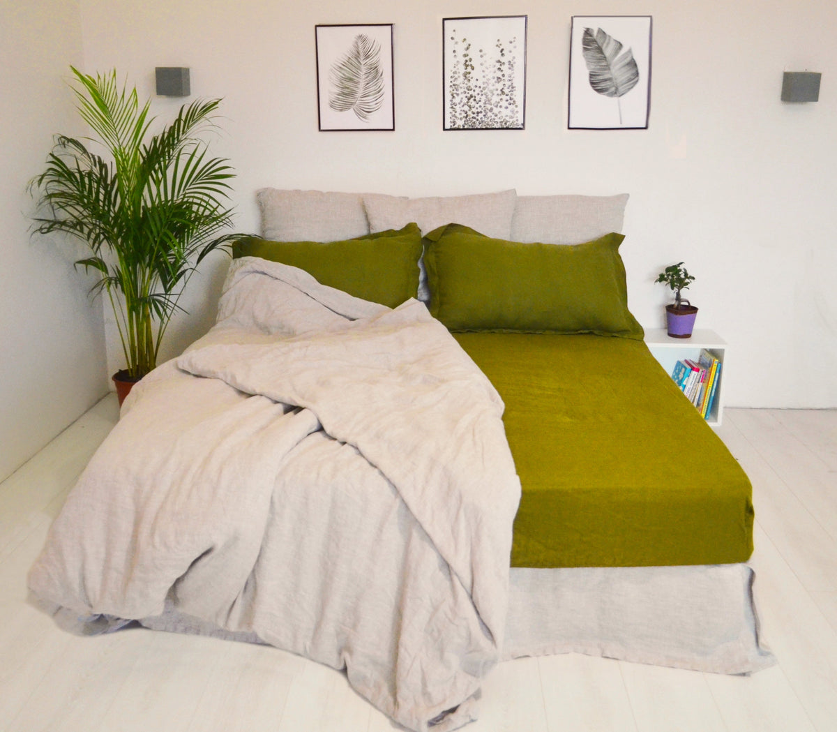 Linen Pillow Sham, with Flanged Edge Flax Cover in Moss Green for Beds, Bedroom Styling and Layered Bedding, 6 Size Options image 4