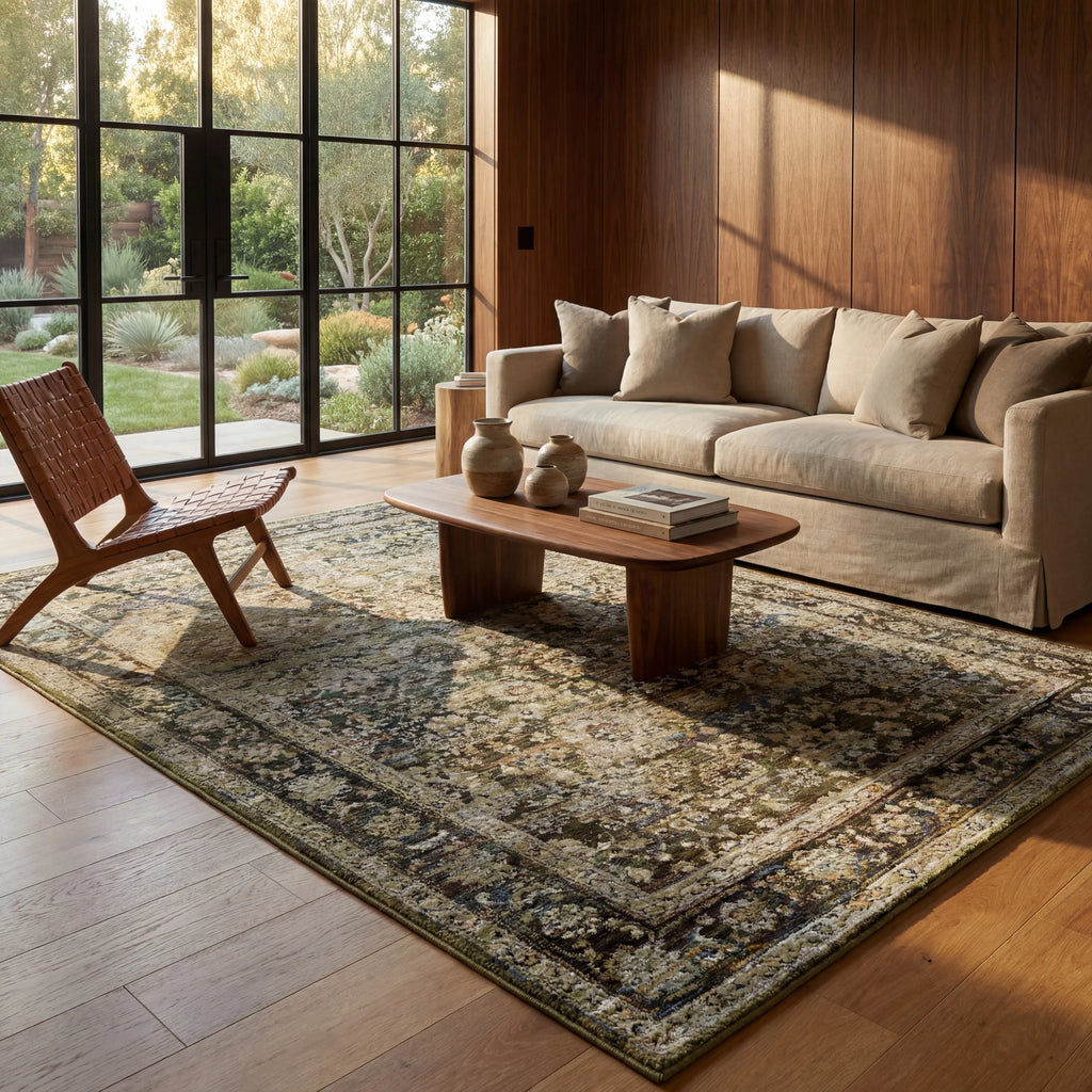Area Rug, Andorra 7125C Green Brown for Living Rooms, Bedrooms and Entryways, 11 Size Options image 4