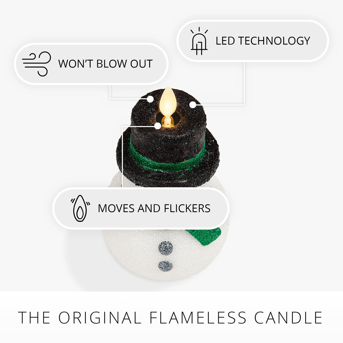 Flameless Candle, White Glitter Snowman for Mantels, Entryways and Holiday Displays, Designed for Everyday Home Use image 4