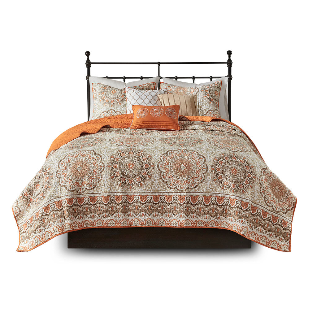 Cozy Throw Blanket, Tangiers 6 Piece Reversible Quilt Set, Machine-Washable Care for Sofas, Beds and Relaxing at Home, 2 Sizes and 2 Colors image 4