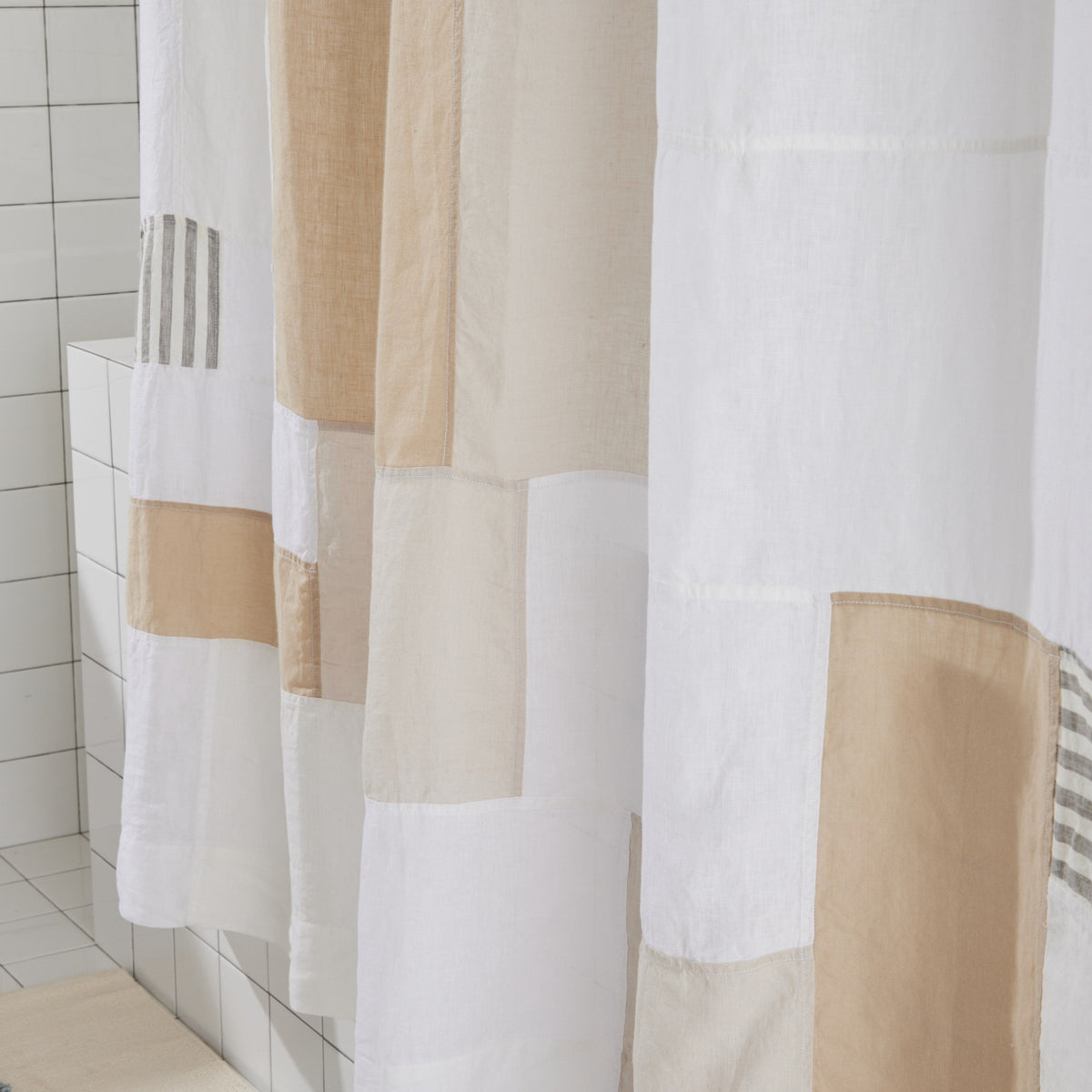 Bathroom Accessory, End Bits Linen Shower Curtain in Sand for Guest Baths and Daily Bathroom Routines image 4