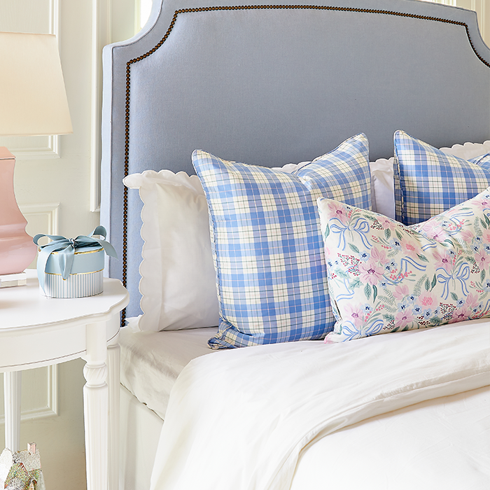 Decorative Pillow Cover Set, Porcelain Plaid in Silk for Bedroom Styling and Living Room Decor, 3 Size Options image 4