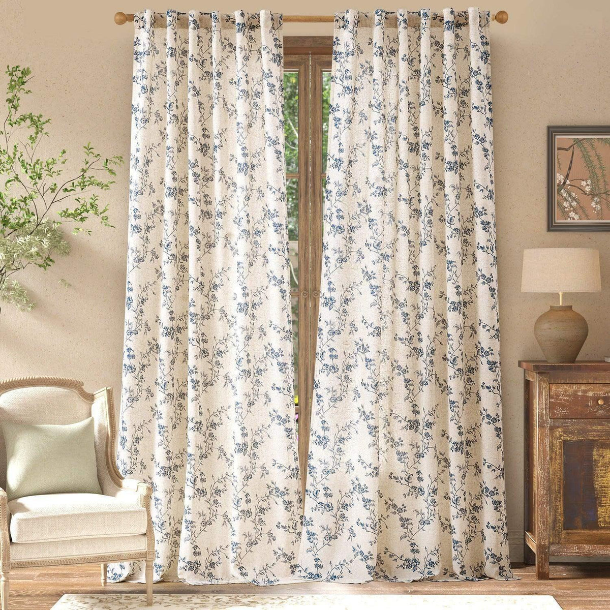 Window Curtain, Vine Blossom Linen Blend Curtains (2 Panels), Machine-Washable Care for Bedrooms, Living Rooms and Home Privacy image 4
