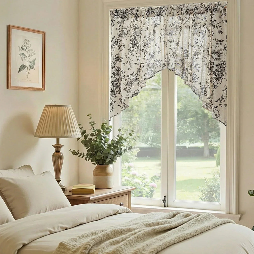 Window Curtain, Black Floral Swag Linen Kitchen Curtains (2 for Bedrooms, Living Rooms and Home Privacy, 3 Sizes and 3 Colors image 4