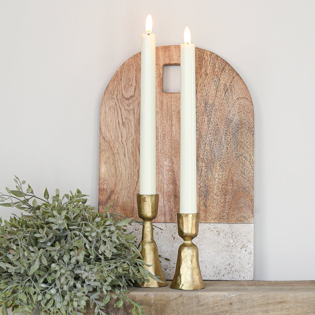 Decorative Candle, Short Gold Holders Set of 2 for Entryways, Mantels and Everyday Home Ambience image 4