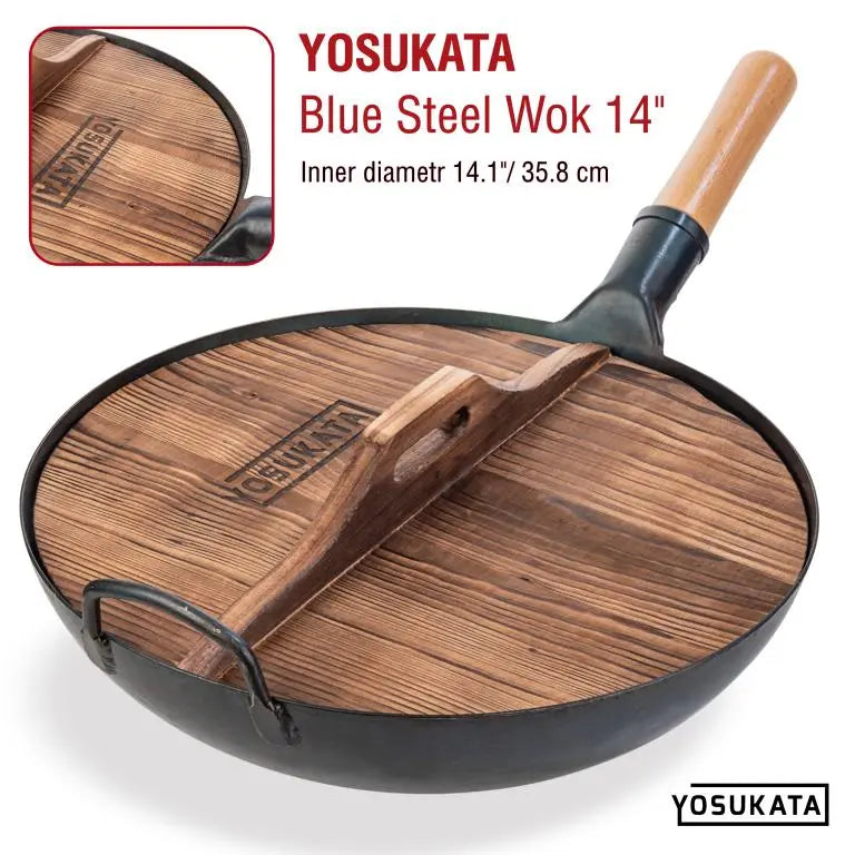 Stainless Steel Wok, 14" Carbonized Wooden Lid, Lightweight Design for Vegetables, Noodles and High-Heat Stovetop Cooking image 4