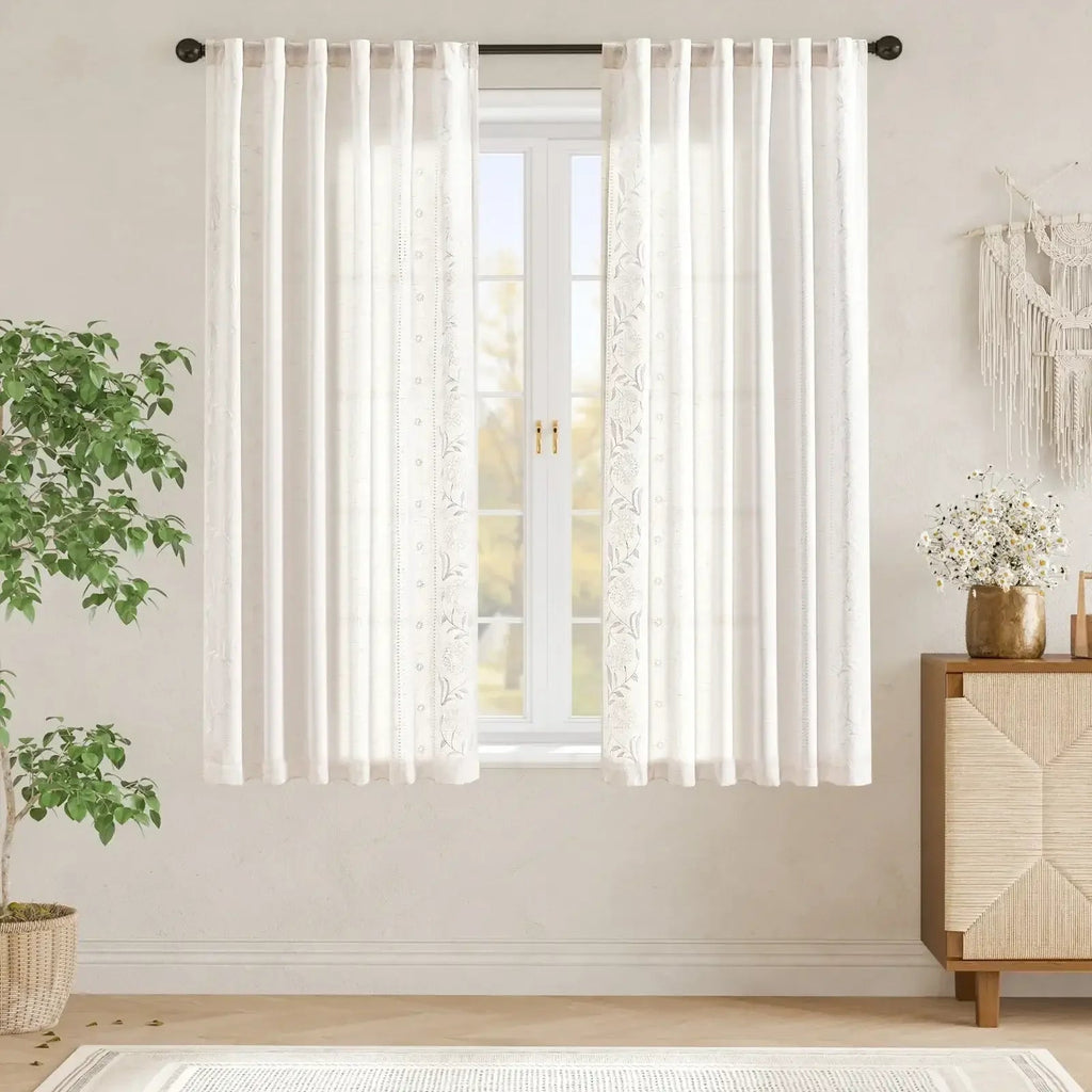 Window Curtain, Hydrangea Embroidered Linen Curtains (2 for Bedrooms, Living Rooms and Home Privacy, 6 Sizes and 6 Colors image 4