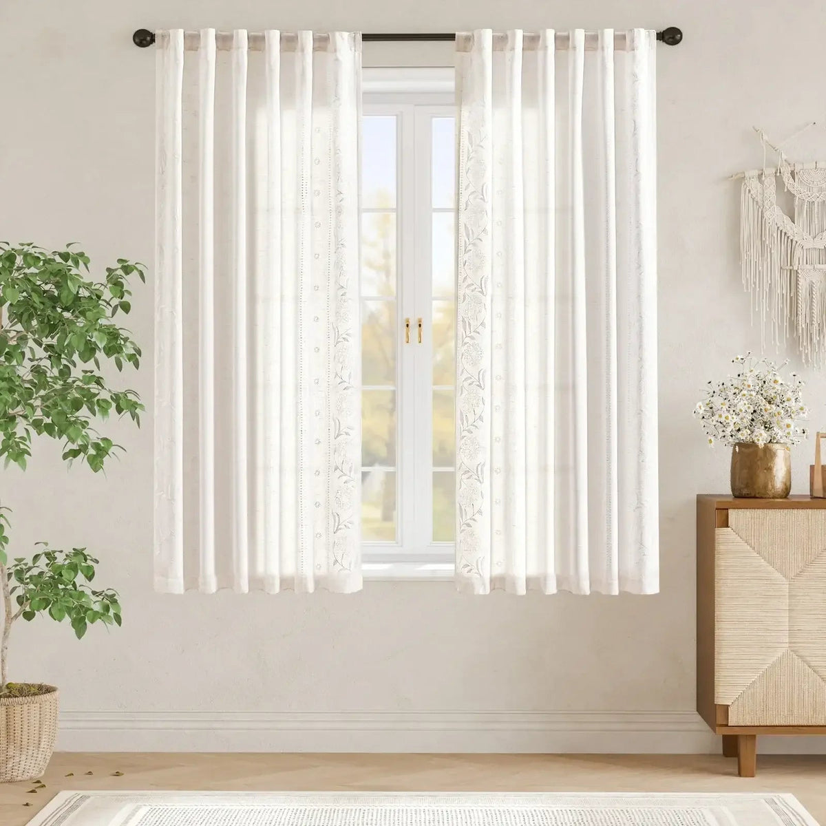Window Curtain, Hydrangea Embroidered Linen Curtains (2 for Bedrooms, Living Rooms and Home Privacy, 6 Sizes and 6 Colors image 4