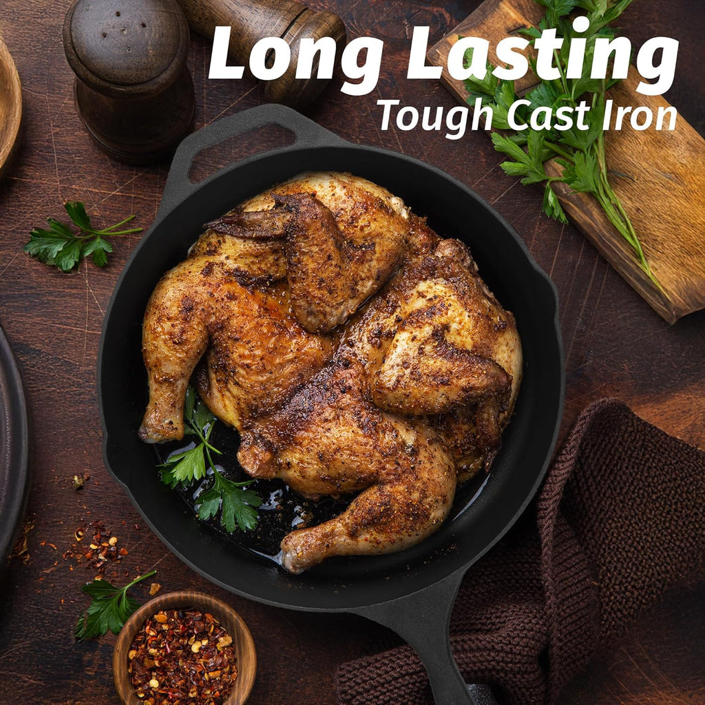 Stainless Steel Fry Pan, Pre Seasoned Cast Iron Skillet for Searing, Sautéing and Everyday Meal Prep, 2 Size Options image 4