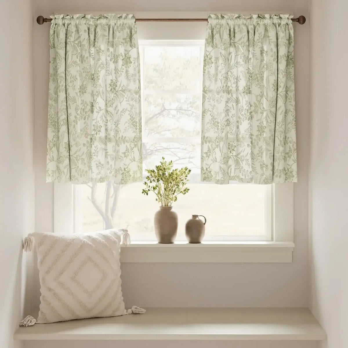Window Curtain, Vintage Scrollwork Floral Linen Kitchen, Lightweight Design for Windows, Room Styling and Everyday Privacy image 4