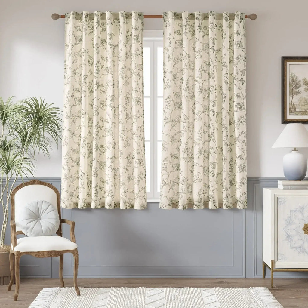 Window Curtain, Modern Toile Floral & Insect Linen Curtains (2, Lightweight Design for Windows, Room Styling and Everyday Privacy image 4