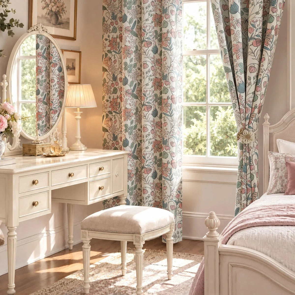 Window Curtain, Botanical Sketch Floral Curtains (2 Panels), Lightweight Design for Windows, Room Styling and Everyday Privacy image 4