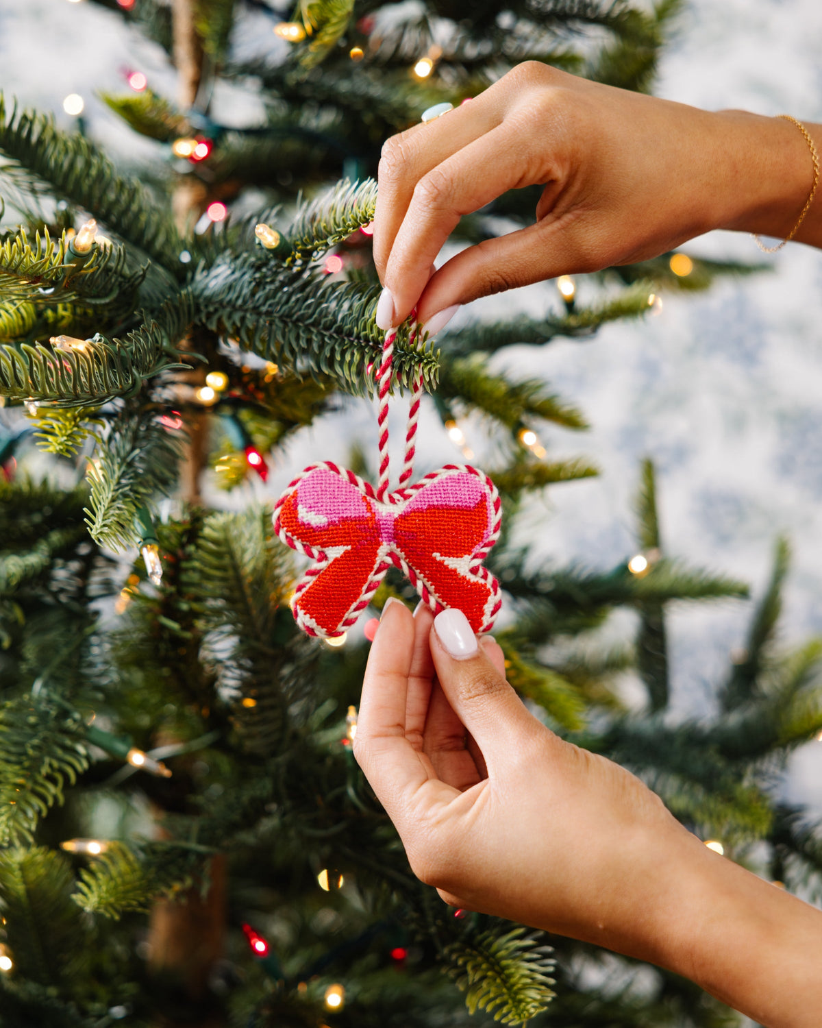 Seasonal Home Decor, Needlepoint Icon Ornament Bow for Holiday Displays, Shelves and Festive Rooms image 4