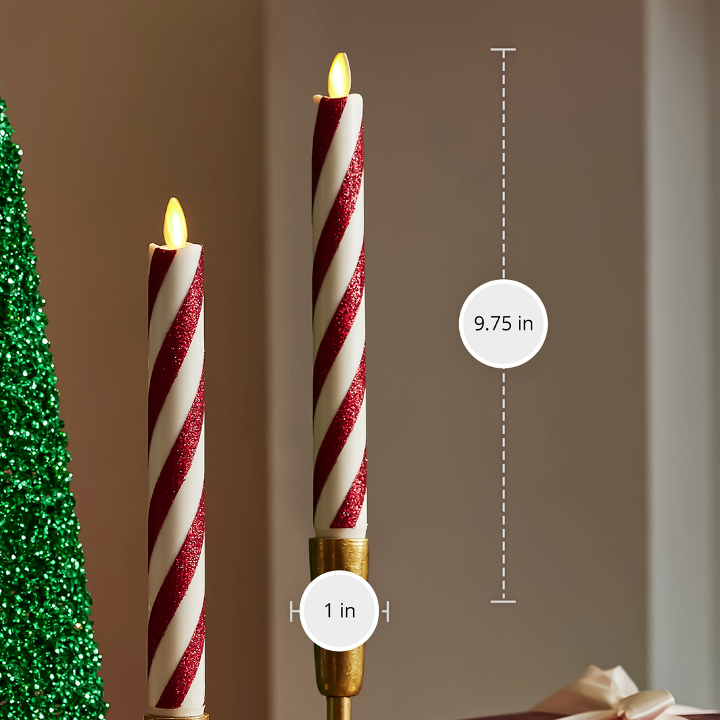 Flameless Candle, Red Candy Cane Glitter Stripe White Tapers Set for Mantels, Entryways and Holiday Displays image 4