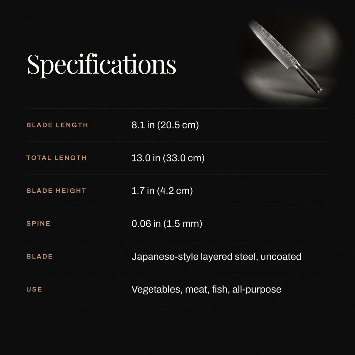 Chef Knife, Japanese Style Chef’s 8.1 inch (20.5 cm) for Chopping, Slicing and Everyday Meal Prep image 4