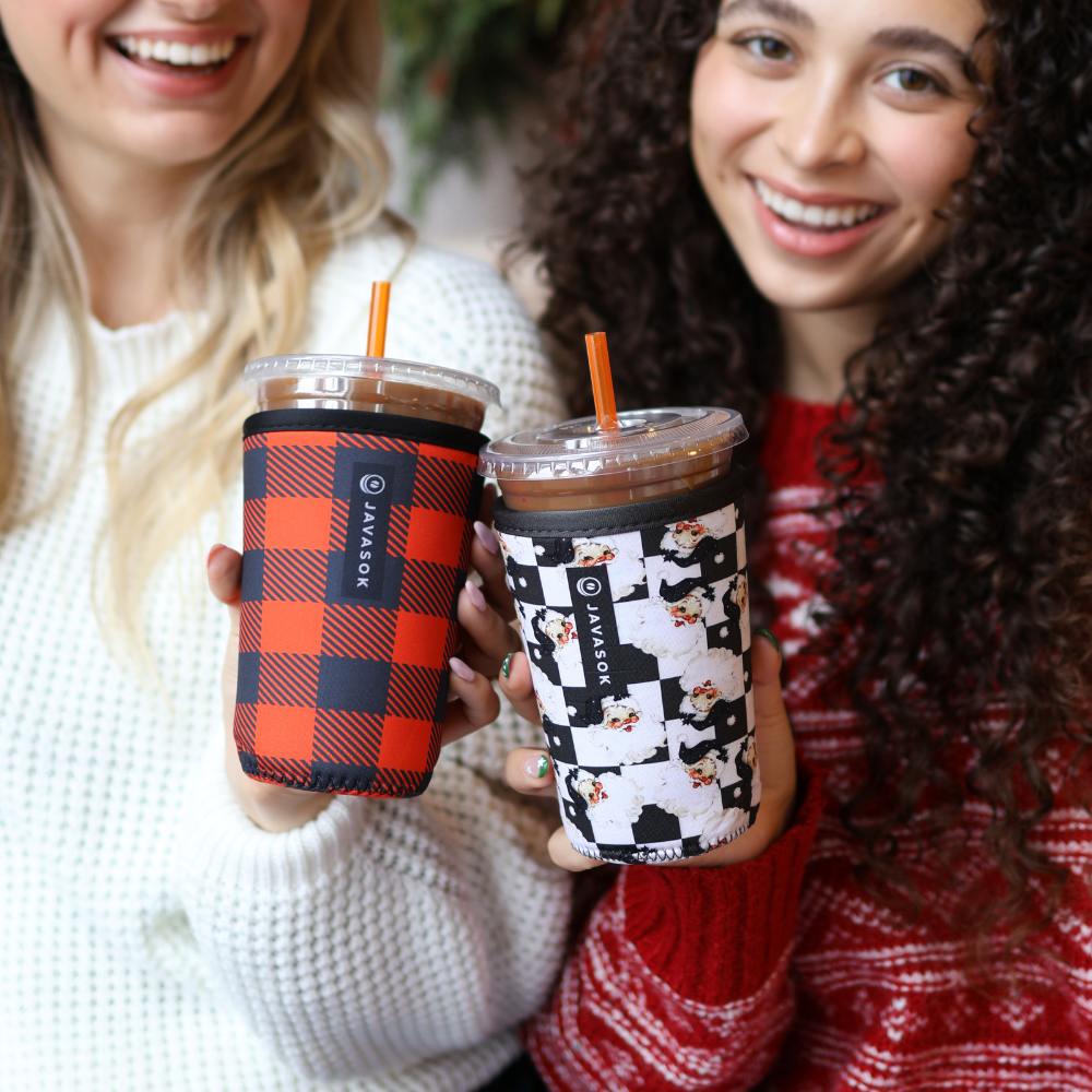 Reusable Cup Sleeve, Buffalo Check, Neoprene Construction for Iced Coffee, Cold Drinks and Condensation Control image 4