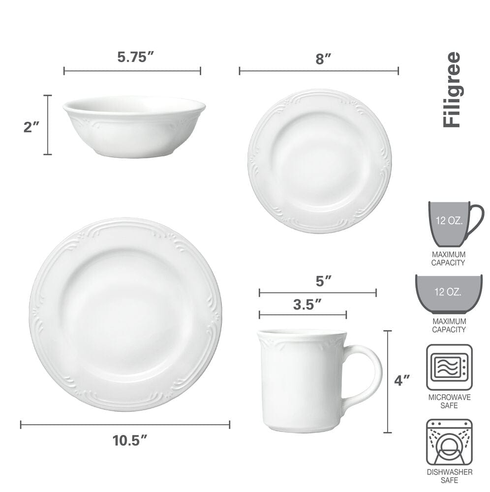 Dinnerware, Filigree Set, Dishwasher-Safe Care for Everyday Meals and Table Settings, 3 Size Options image 5