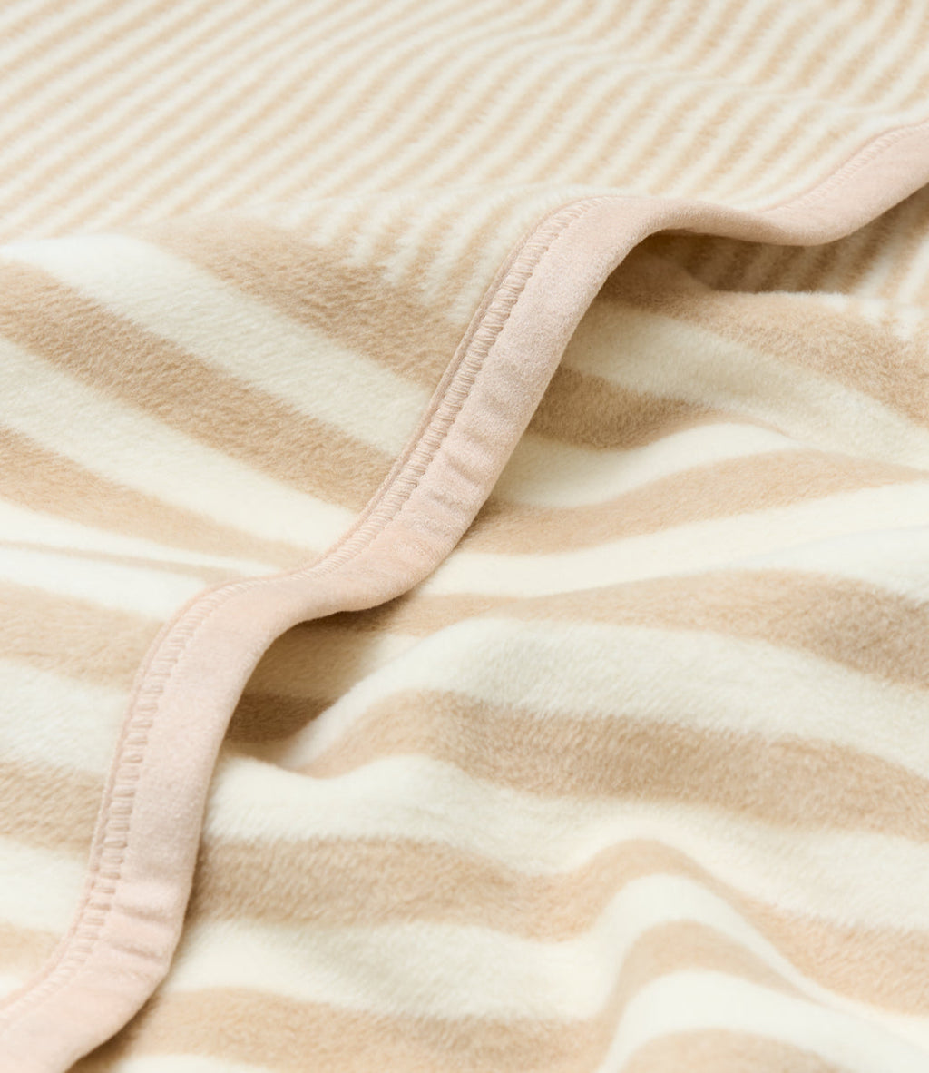 Mini Blanket, Sweet Pea Stripe Oak, Cotton Blend, Velvet Binding for Stroller Outings, Small-Space Layering and Home Comfort image 5