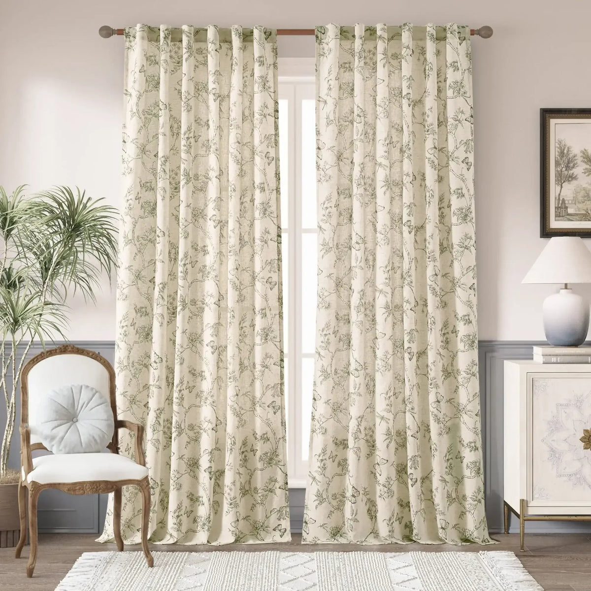Window Curtain, Modern Toile Floral & Insect Linen Curtains (2, Lightweight Design for Windows, Room Styling and Everyday Privacy image 5