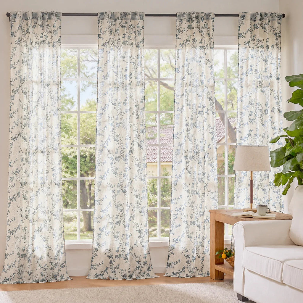 Window Curtain, Vine Blossom Linen Blend Curtains (2 Panels), Machine-Washable Care for Bedrooms, Living Rooms and Home Privacy image 5