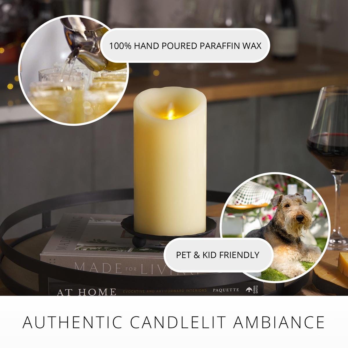Flameless Candle, Ivory Pillar Scallop Top 4" Width for Bedrooms, Living Rooms and Everyday Candlelight Ambience, 3 Size Options image 5