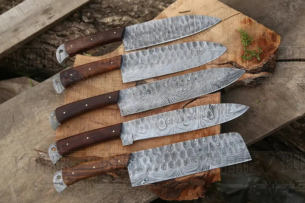Chef Knife Set, Black Rose Damascus 5 Piece & Leather Roll for Home Kitchens, Food Prep and Cooking image 5