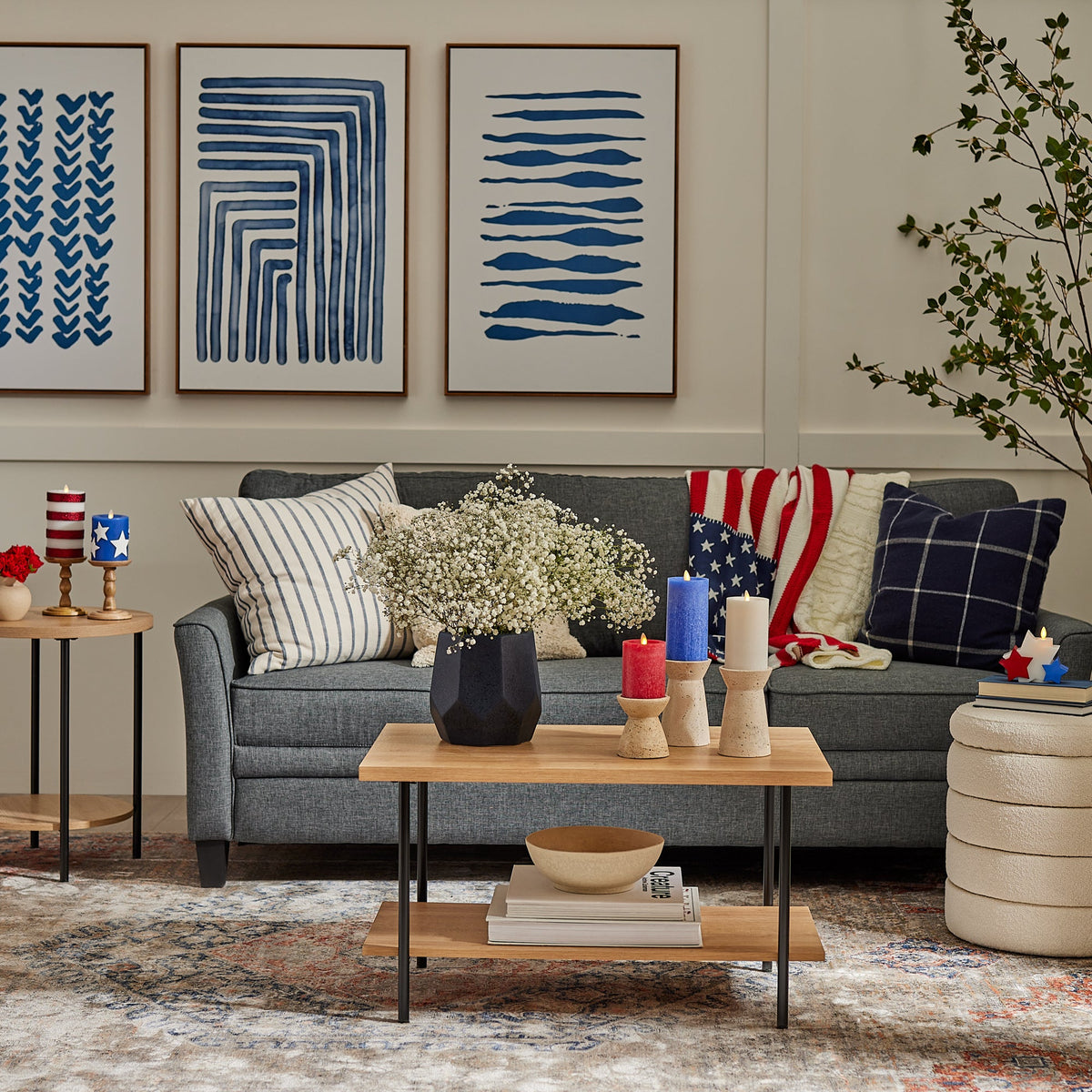 Flameless Candle, Set of 3 Red, White & Blue Star shaped Pillars for Mantels, Entryways and Holiday Displays image 5