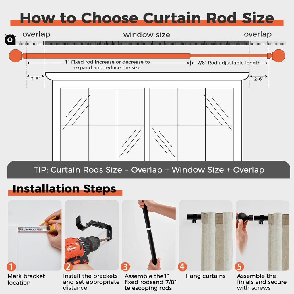 Window Curtain, Classic Ball Finial Rod, Stainless Steel Construction, Adjustable Design for Windows, Room Styling and Everyday Privacy image 5