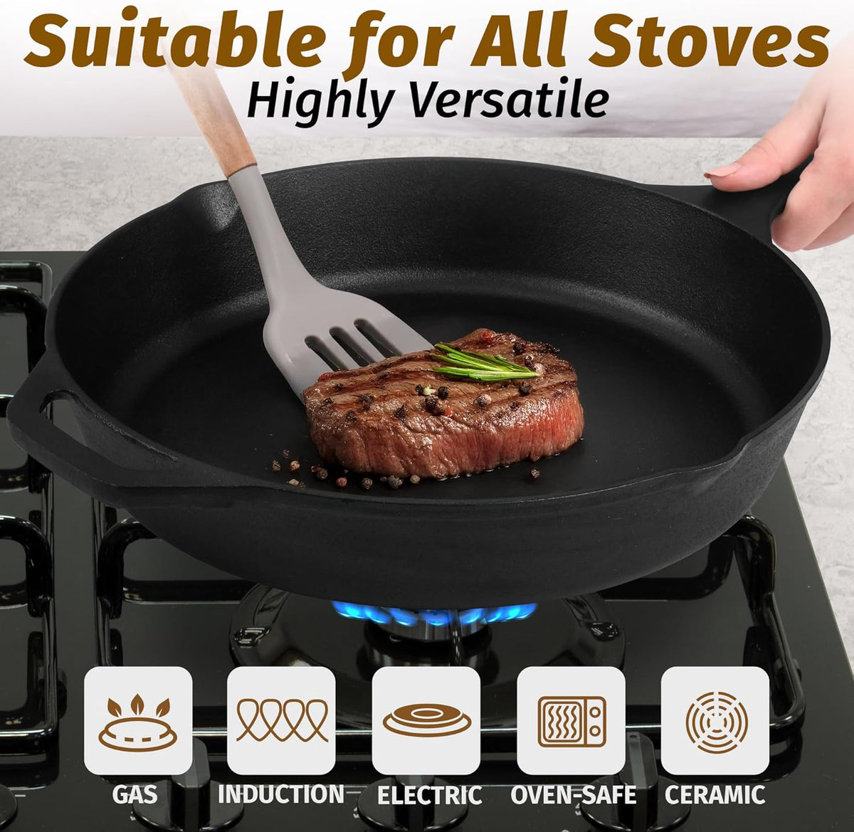 Stainless Steel Fry Pan, Pre Seasoned Cast Iron Skillet for Searing, Sautéing and Everyday Meal Prep, 2 Size Options image 5