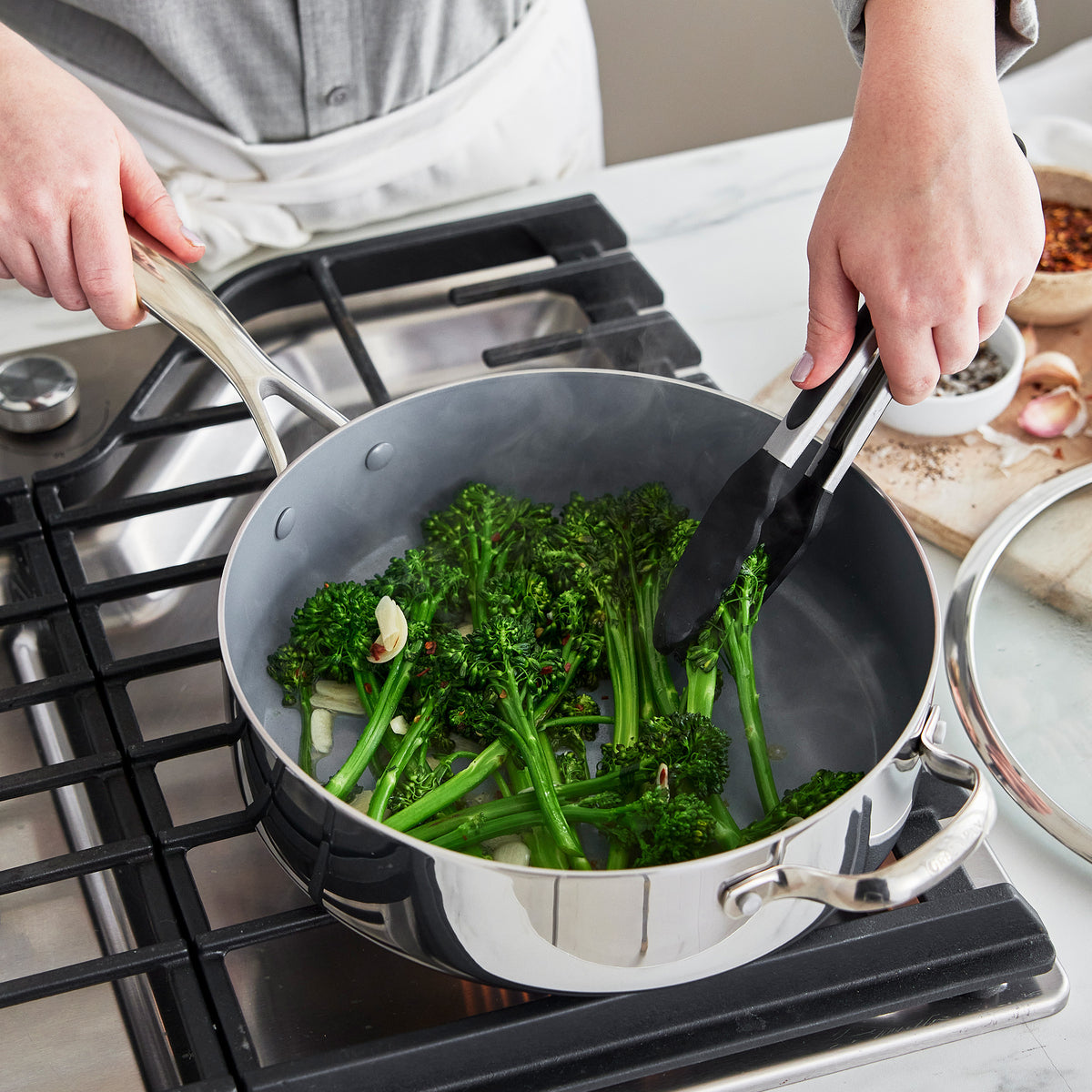 Stainless Steel Sauté Pan, 5 Quart with Lid, Dishwasher-Safe Care for Searing, Stir-Frying and Family Meal Prep image 5