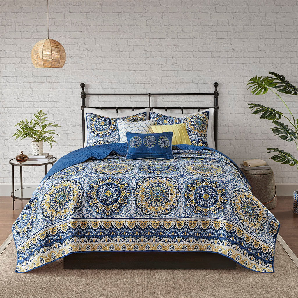 Cozy Throw Blanket, Tangiers 6 Piece Reversible Quilt Set, Machine-Washable Care for Sofas, Beds and Relaxing at Home, 2 Sizes and 2 Colors image 5