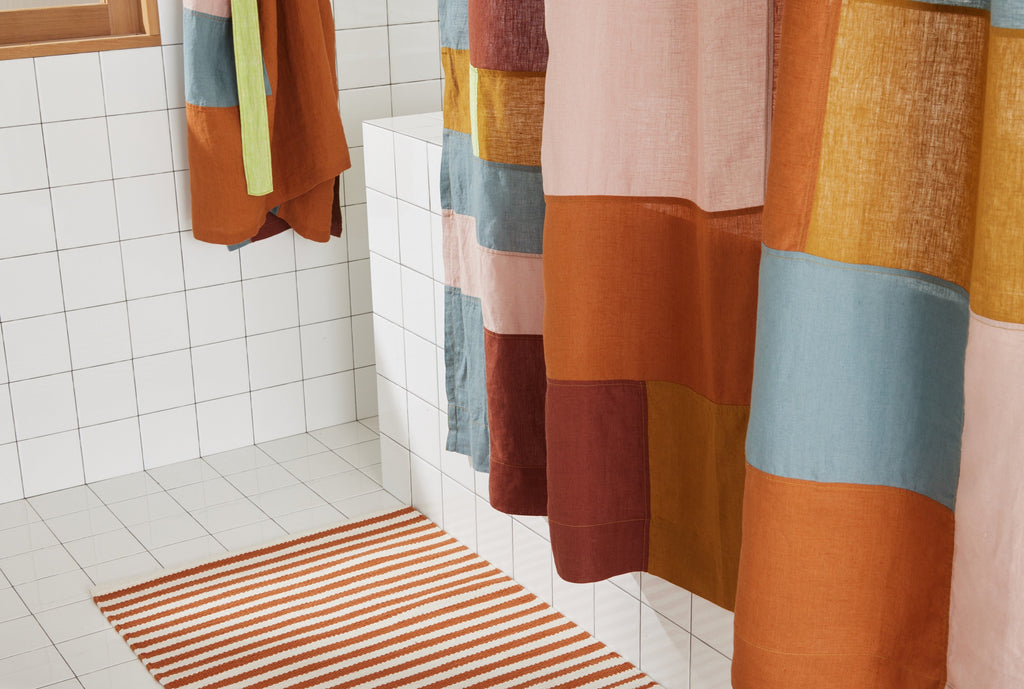 Bathroom Accessory, End Bits Linen Shower Curtain in Rose for Guest Baths and Daily Bathroom Routines image 5
