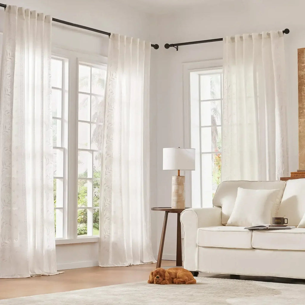 Window Curtain, Hydrangea Embroidered Linen Curtains (2 for Bedrooms, Living Rooms and Home Privacy, 6 Sizes and 6 Colors image 5