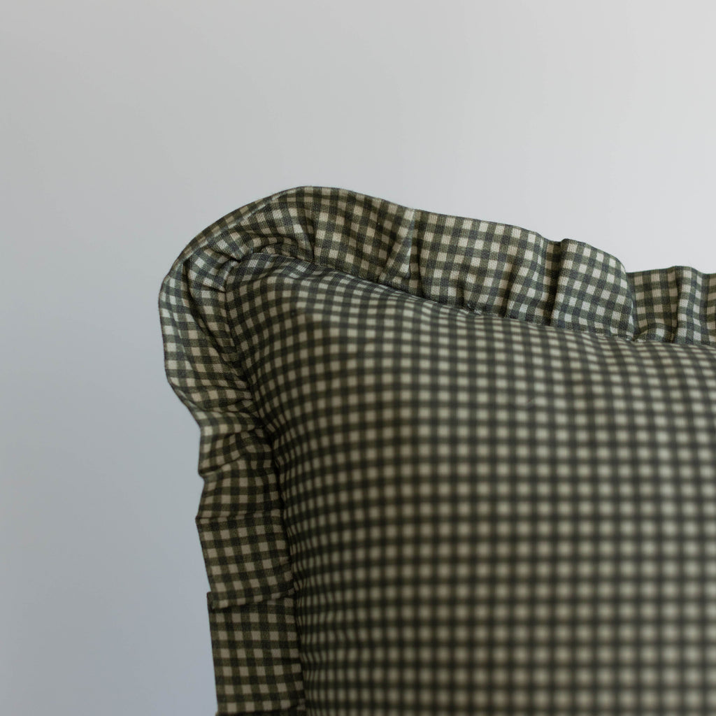 Decorative Pillow Cover Set, Green Mini Gingham Ruffle 18" 22" 26", Machine-Washable Care for Bedroom Styling and Living Room Decor image 5