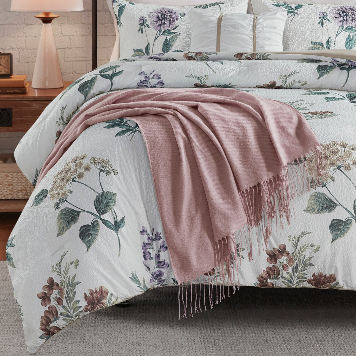 Bed Comforter, Zennia 7 Piece Printed Seersucker Set, Machine-Washable Care for Year-Round Bedroom Comfort and Restful Sleep image 5