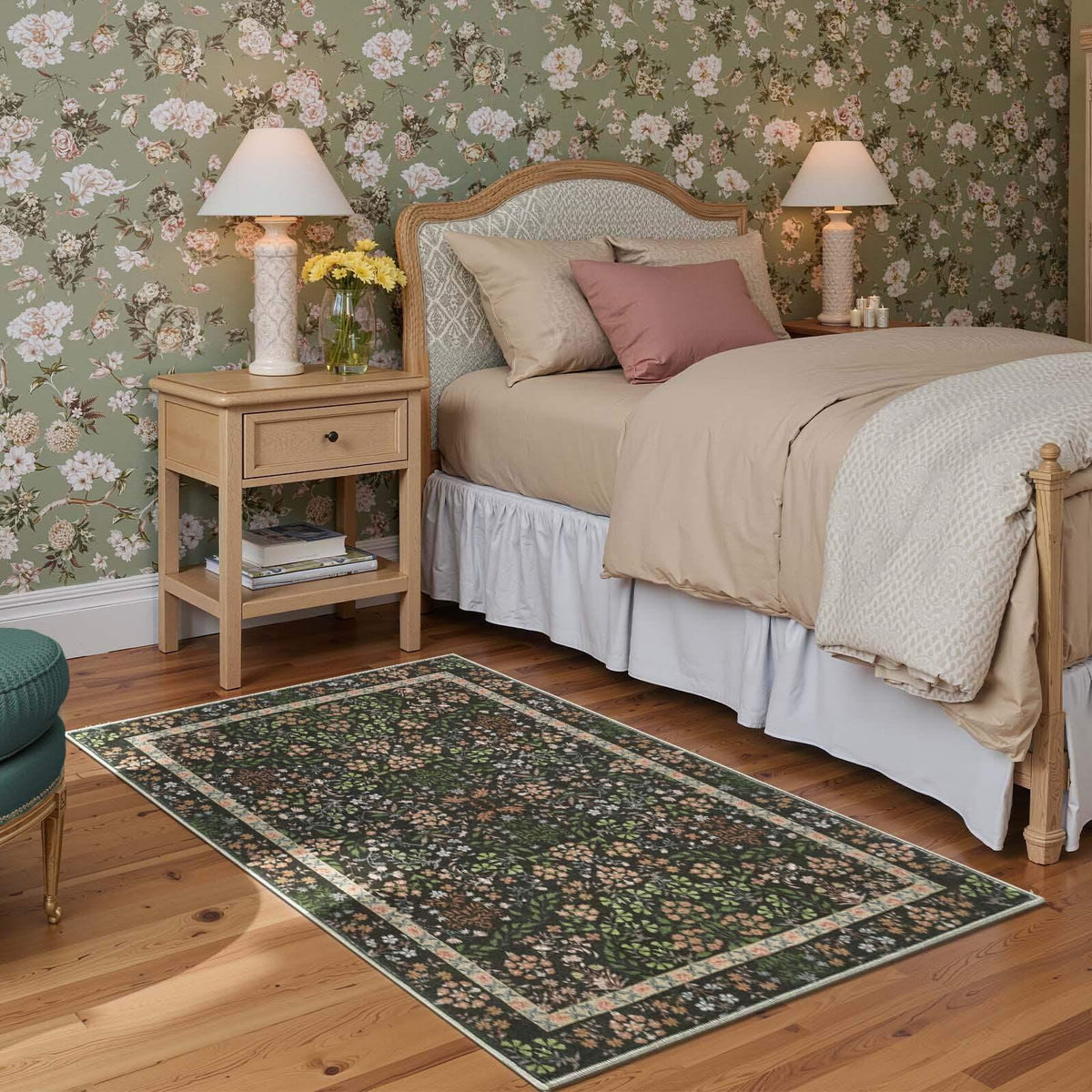 Area Rug, Vintage Foliage Floral, Lightweight Design, Non-Slip Design for Hallways, Dining Spaces and Home Decor, 19 Sizes and 4 Colors image 5
