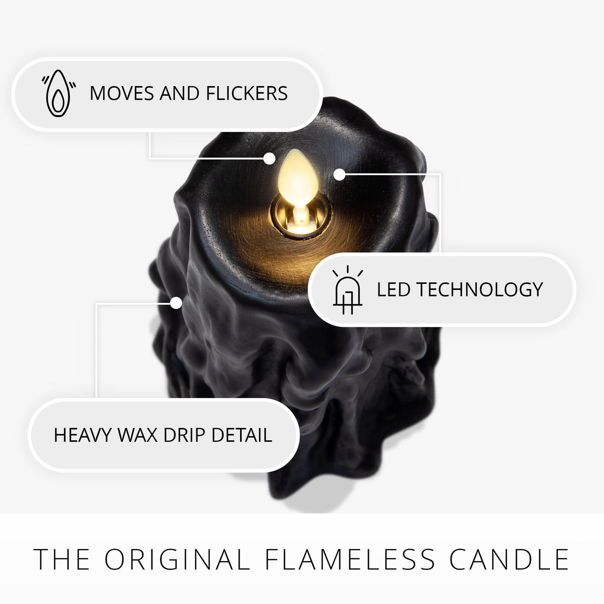 Flameless Candle, Black Heavy Wax Drip Slim Pillar for Bedrooms, Living Rooms and Everyday Candlelight Ambience, 2 Size Options image 5
