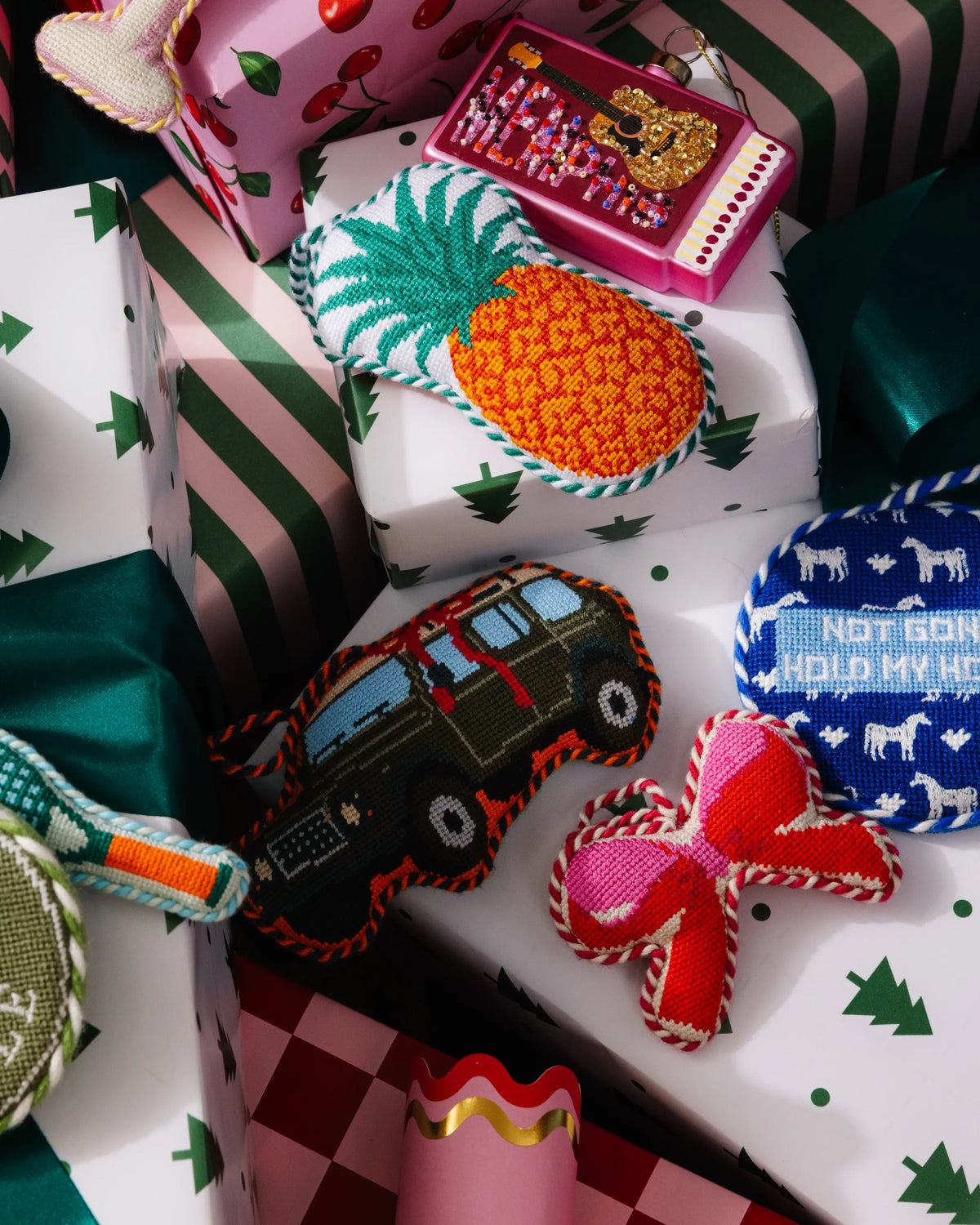 Seasonal Home Decor, Needlepoint Icon Ornament Bow for Holiday Displays, Shelves and Festive Rooms image 5
