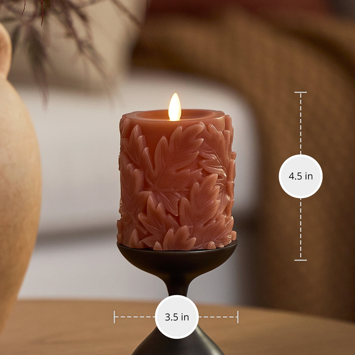 Flameless Candle, Caramel Café Embossed Leaves Pillars for Bedrooms, Living Rooms and Everyday Candlelight Ambience, 2 Size Options image 5