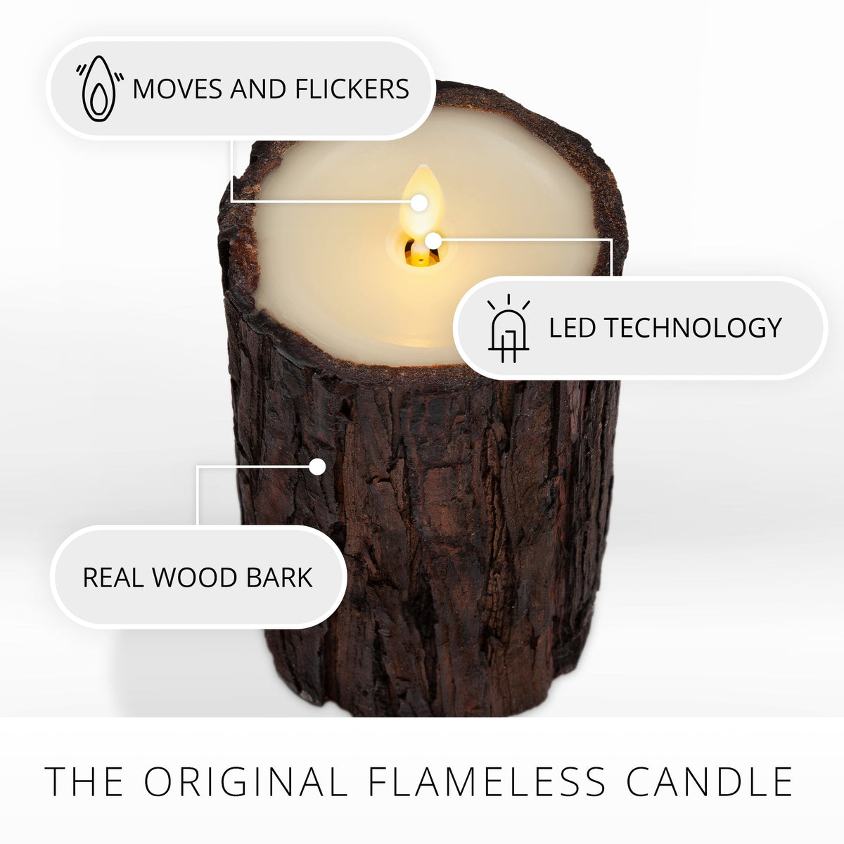 Flameless Candle, Real Bark Wood Pillar for Mantels, Entryways and Holiday Displays, 2 Size Options image 5