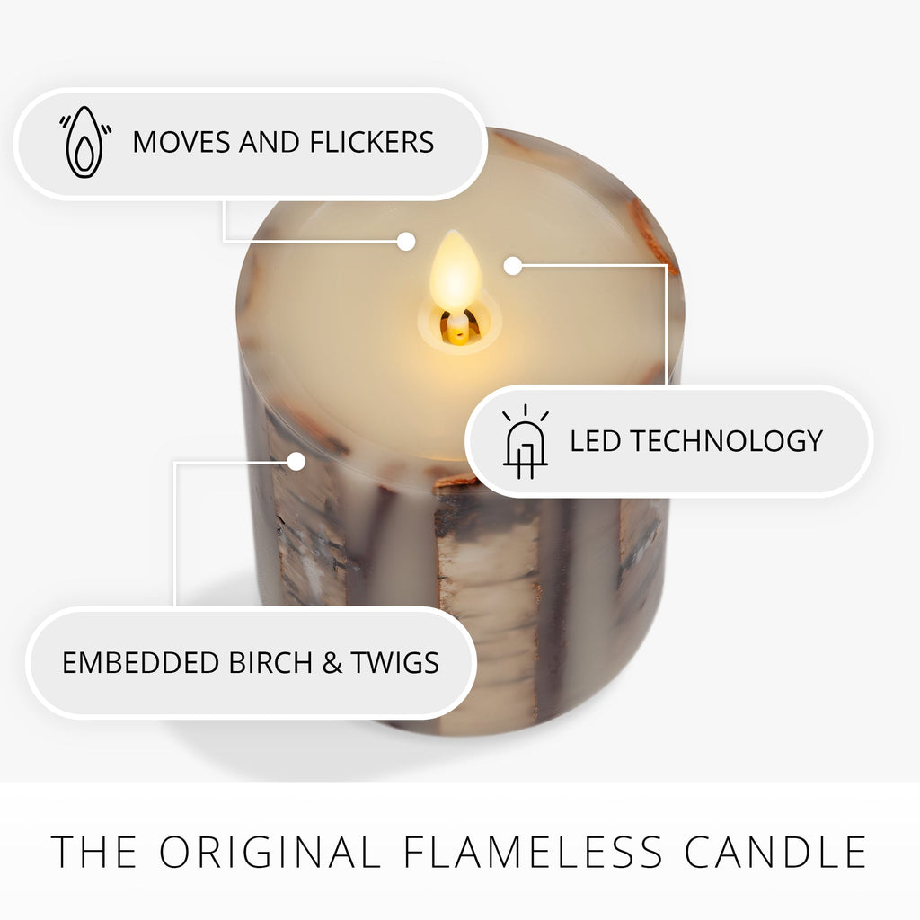 Flameless Candle, Ivory Embedded Birch and Twigs Pillar for Mantels, Entryways and Holiday Displays, 2 Size Options image 5