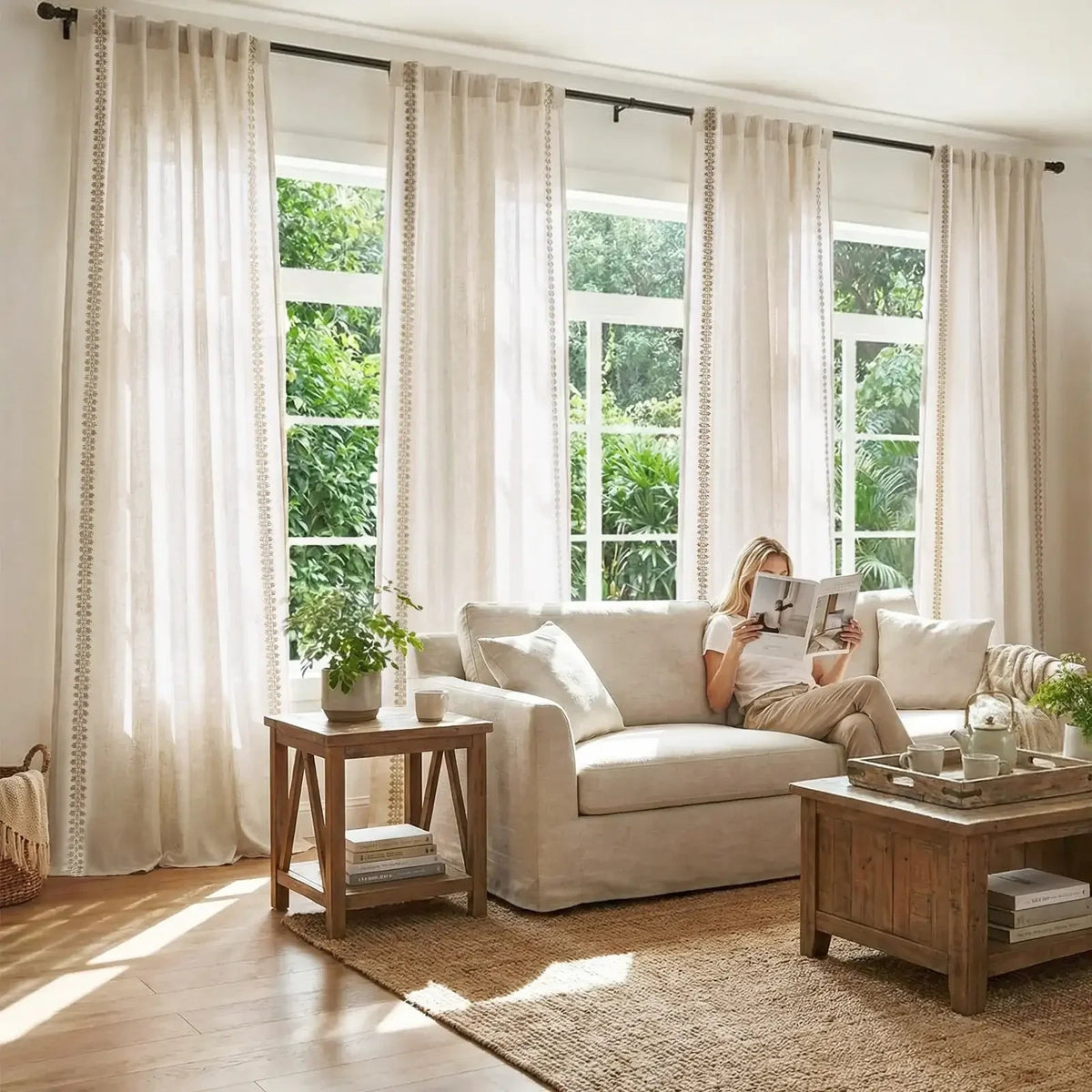 Window Curtain, Braided Jute Trim Linen Blend Curtains (2, Machine-Washable Care for Windows, Room Styling and Everyday Privacy image 5