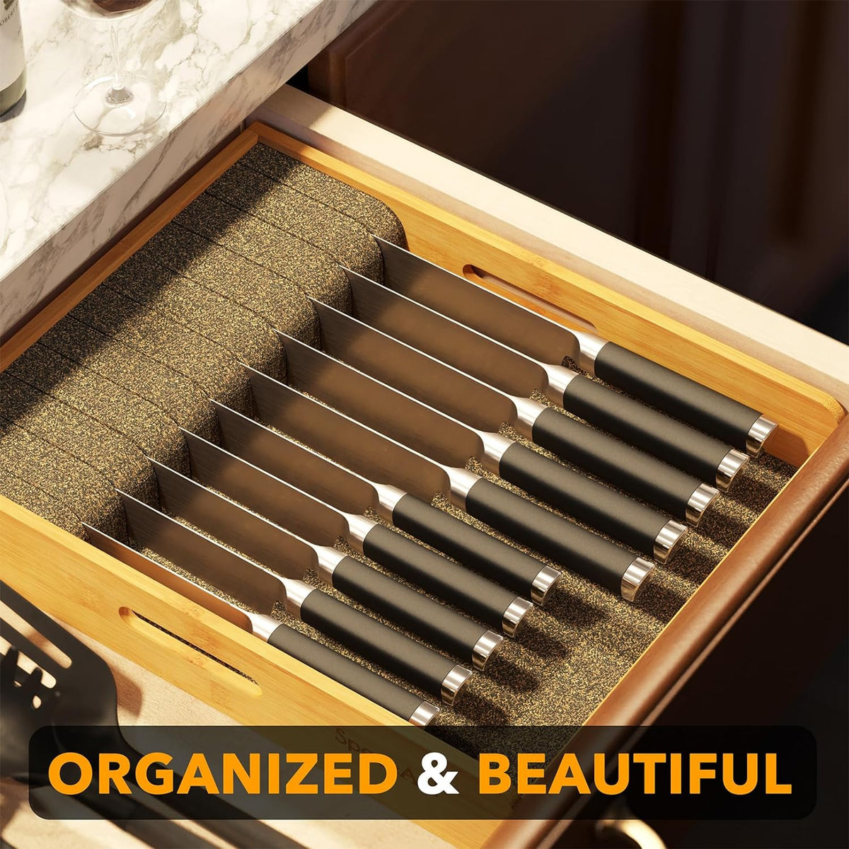 Home Storage Organizer, Large Bamboo In Drawer Knife 12"W for Bedrooms, Laundry Rooms and Living Spaces image 5