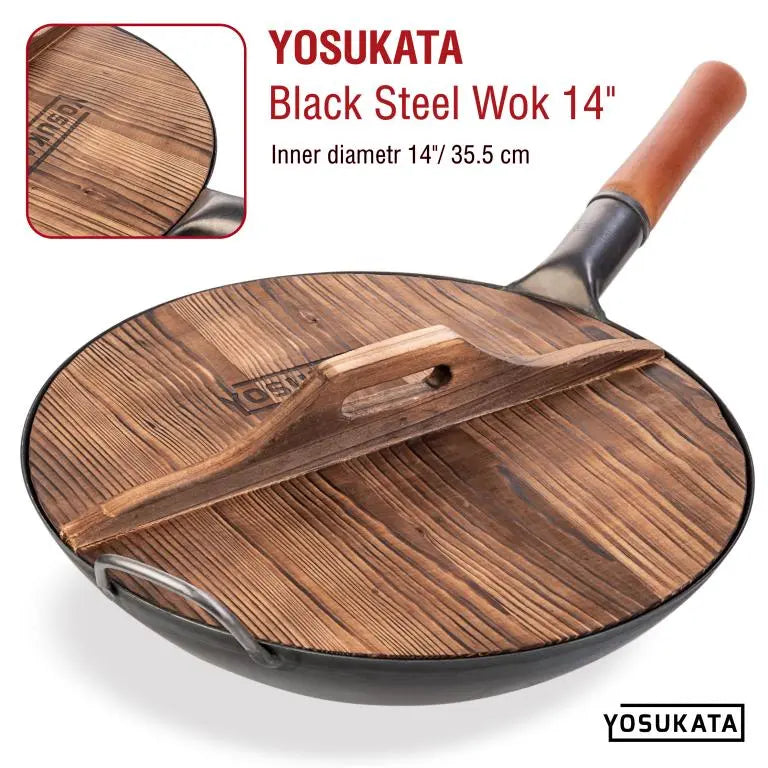 Stainless Steel Wok, 14" Carbonized Wooden Lid, Lightweight Design for Vegetables, Noodles and High-Heat Stovetop Cooking image 5