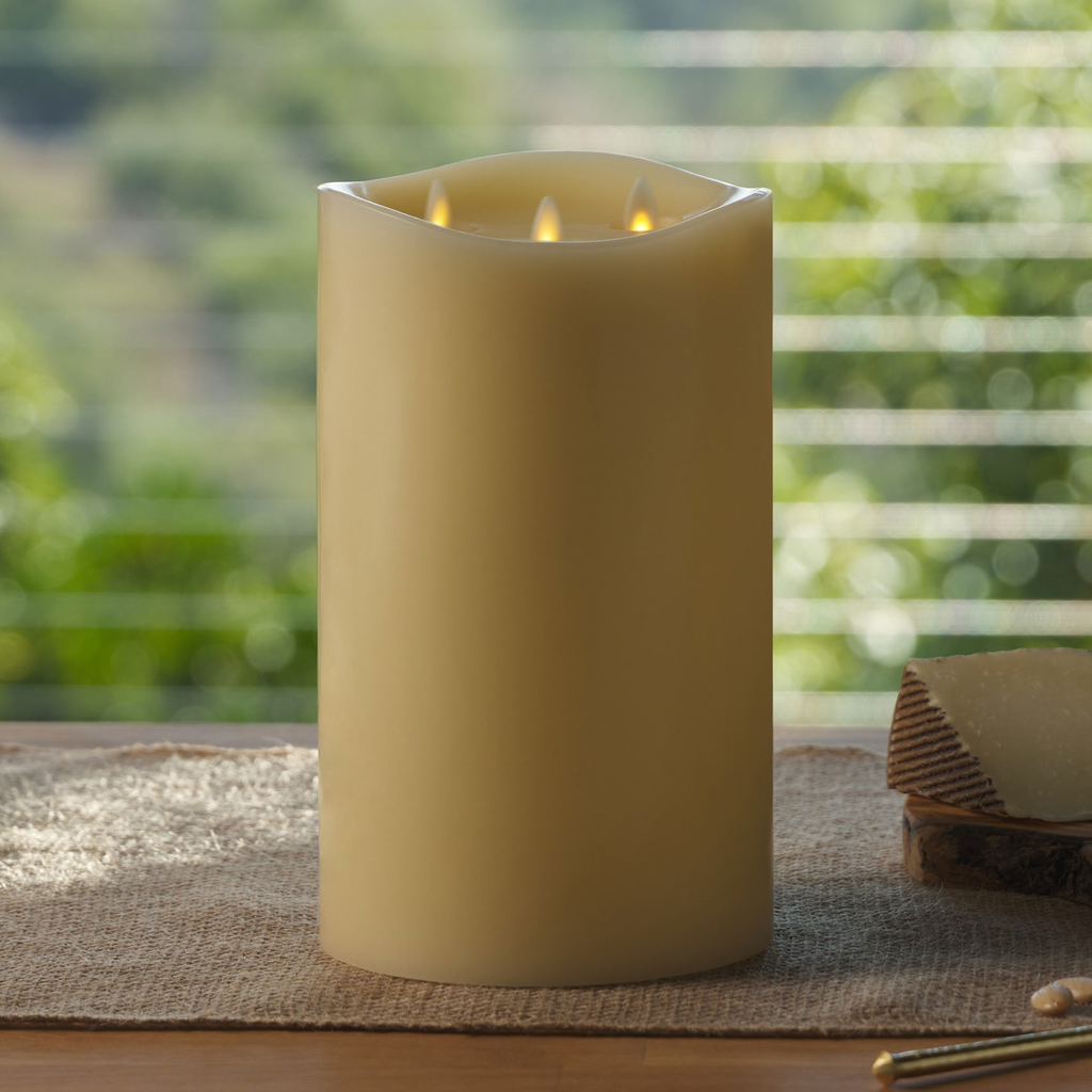 Flameless Candle, Ivory Tri Flame Grand Pillar Melted Top for Mantels, Entryways and Holiday Displays, 2 Size Options image 5