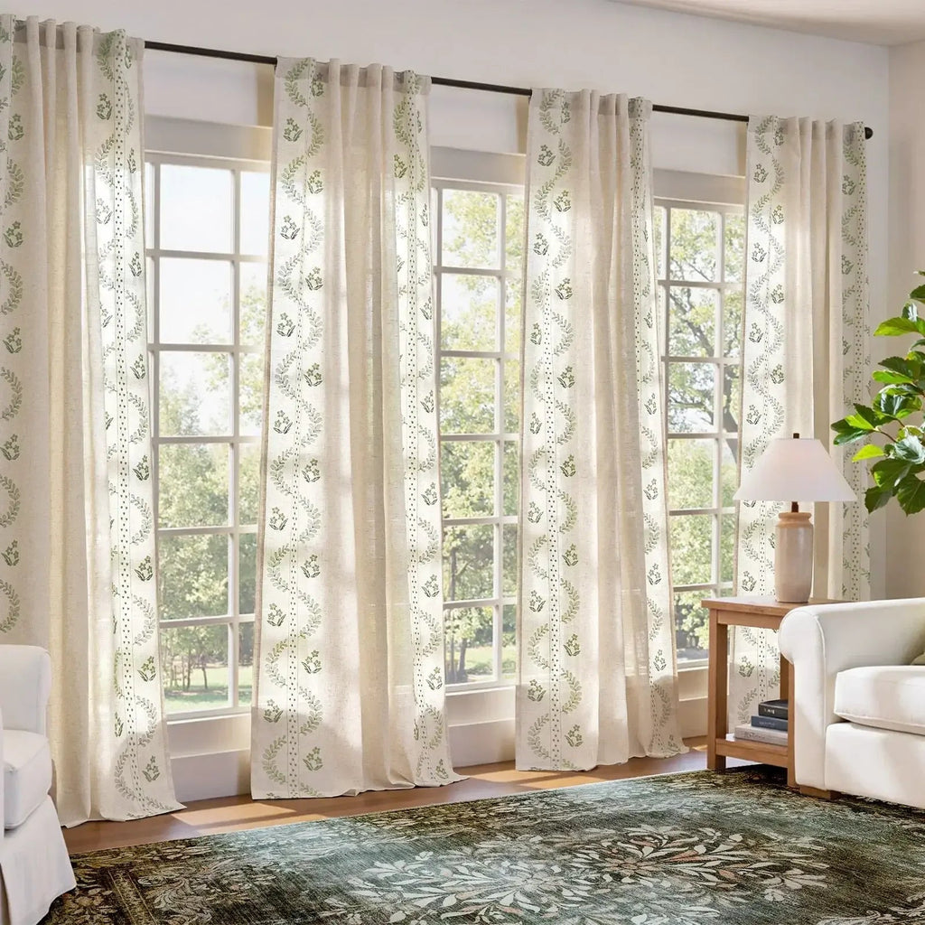 Window Curtain, Embroidered Vine Floral Linen Curtains (2, Lightweight Design for Bedrooms, Living Rooms and Home Privacy image 5
