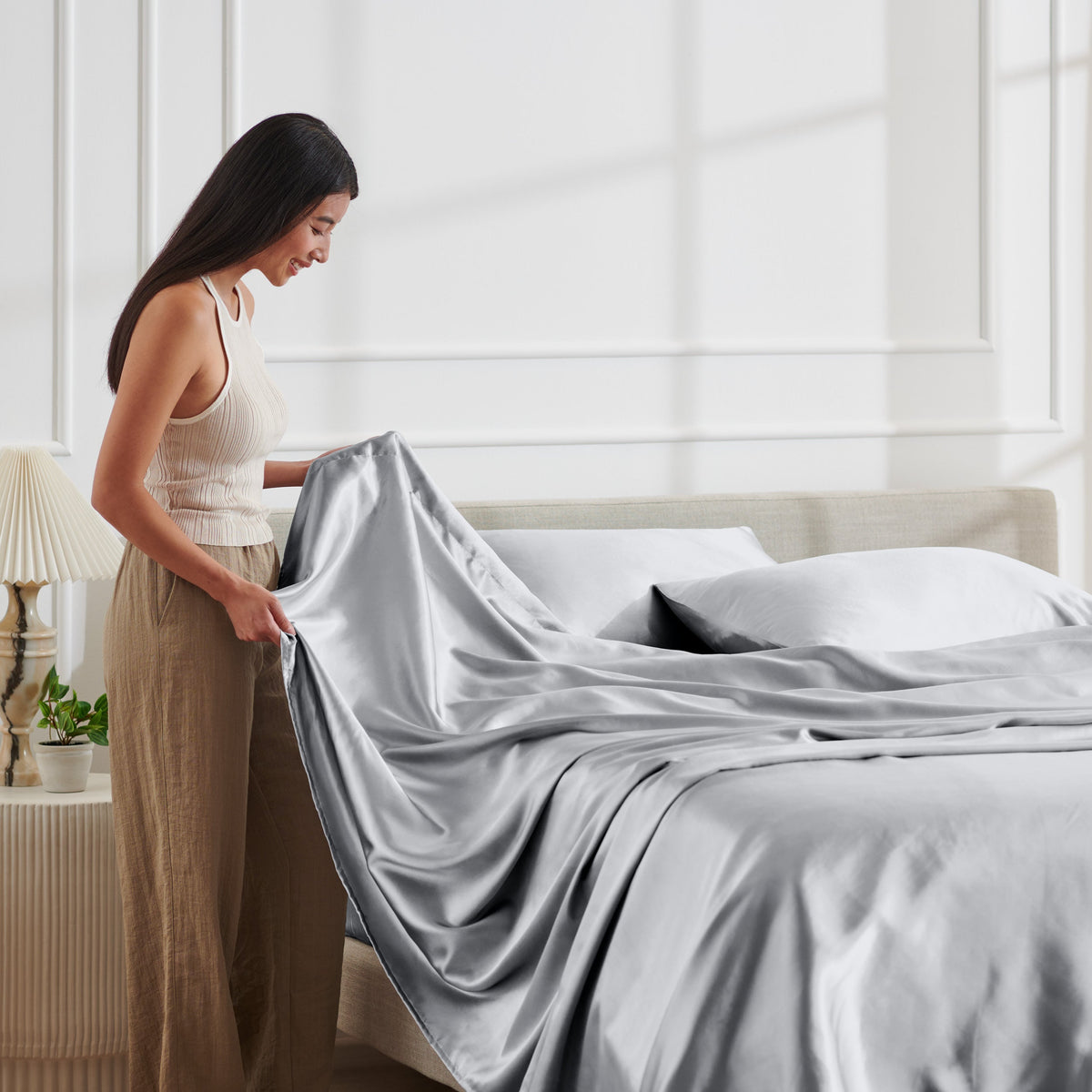 Bed Sheet Set, Satin for Everyday Bedroom Comfort and Guest Rooms, 7 Sizes and 6 Colors, Designed for Everyday Home Use image 5