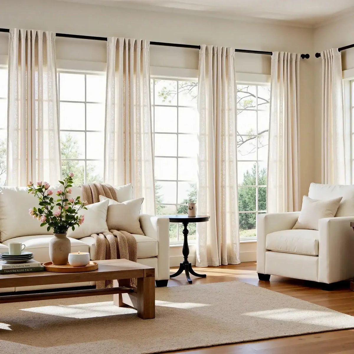 Window Curtain, Solid Linen Blend 3 in 1 Curtains (2 Panels), Lightweight Design for Bedrooms, Living Rooms and Home Privacy image 5