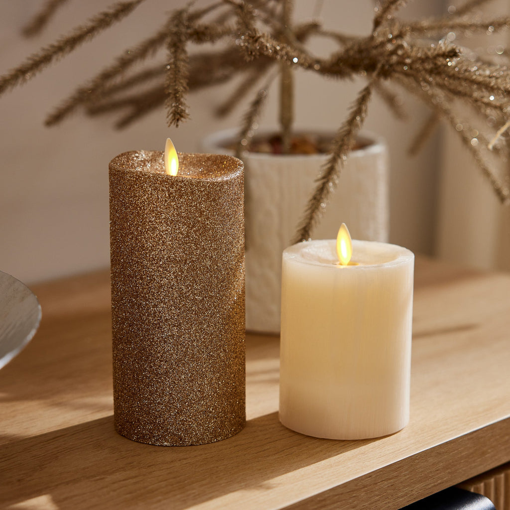 Flameless Candle, Gold Glitter Pillar for Bedrooms, Living Rooms and Everyday Candlelight Ambience, 2 Size Options image 5