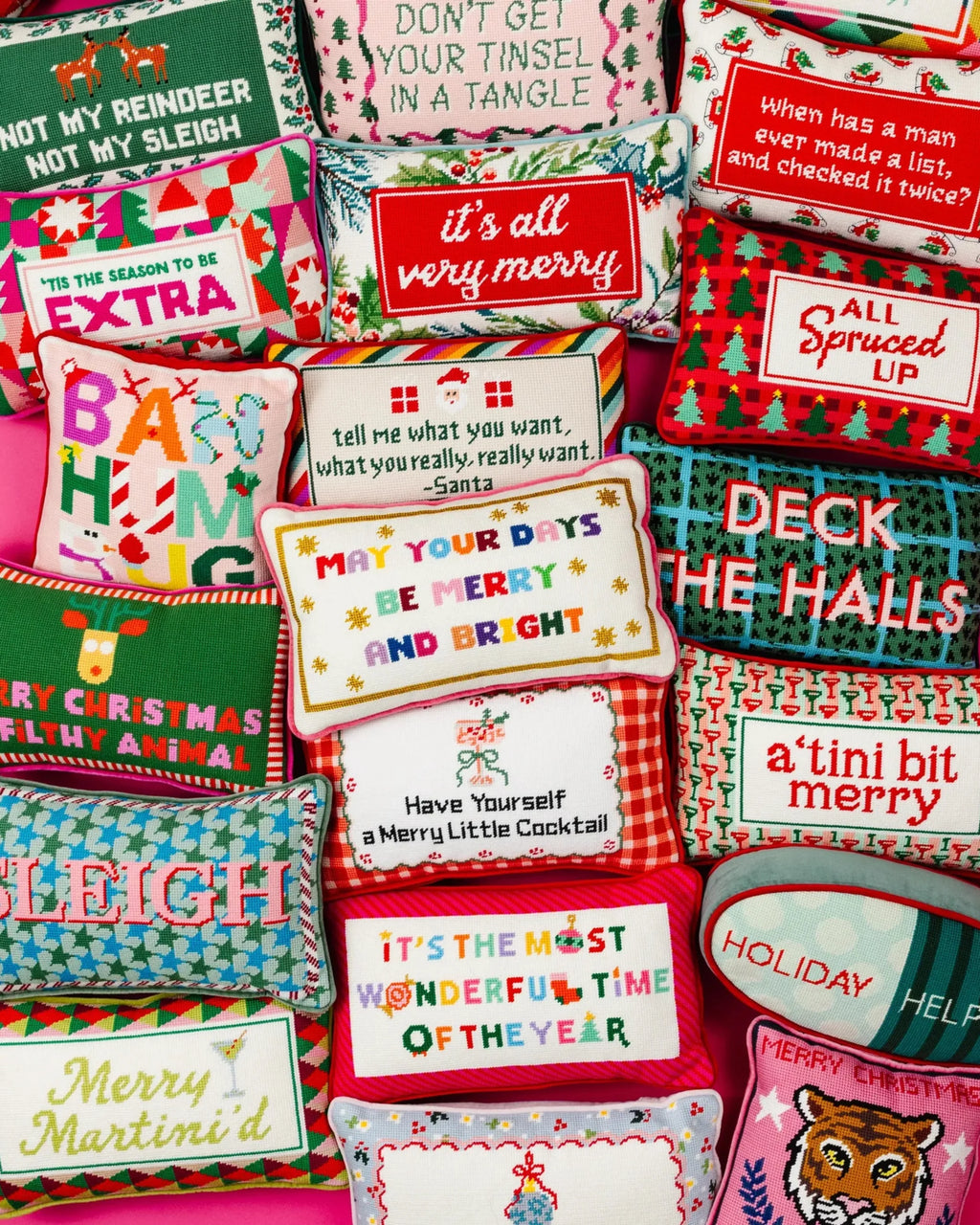 Decorative Throw Pillow, Merry & Bright Needlepoint for Bedroom Styling and Living Room Decor image 5